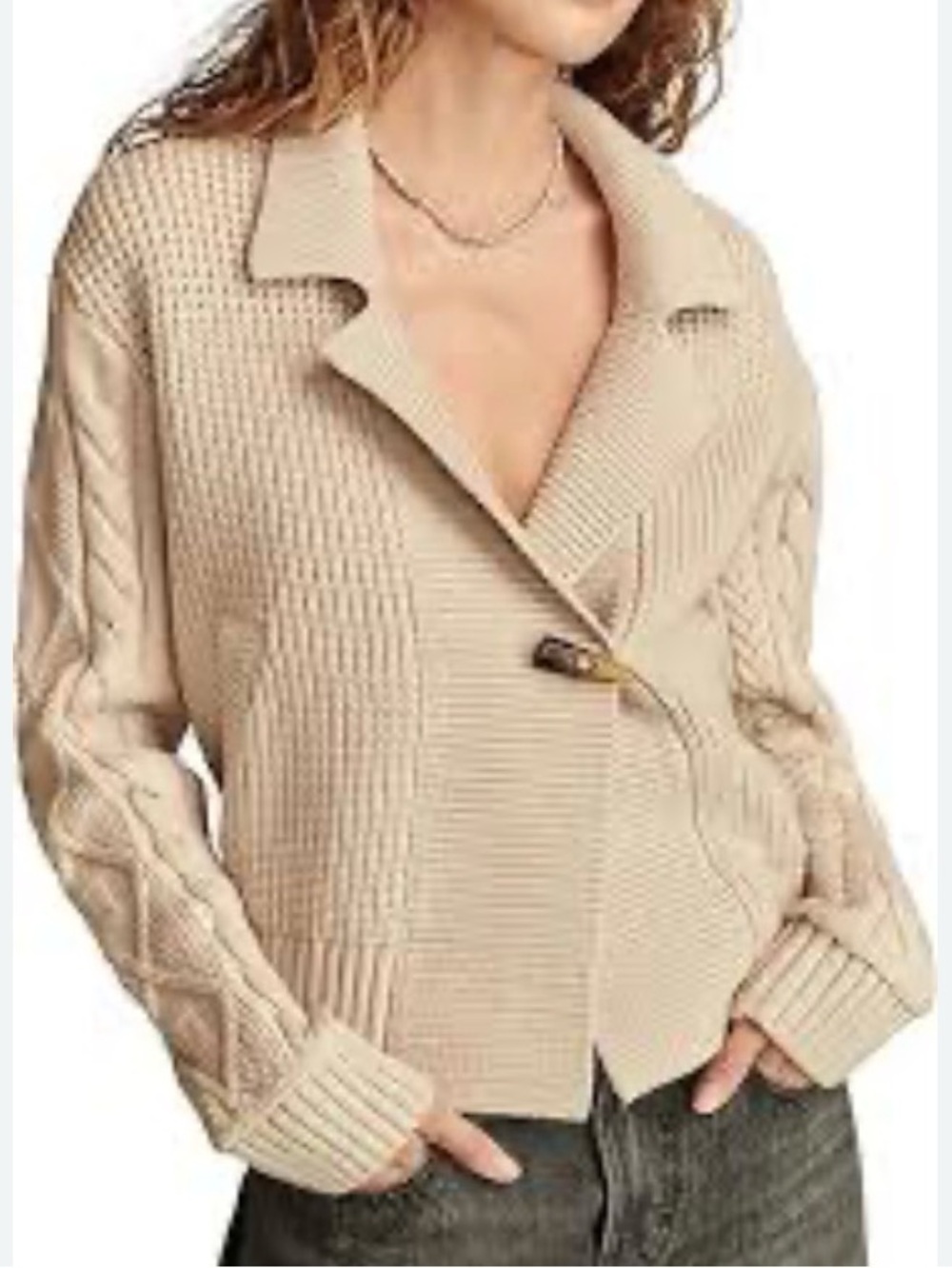 Lucky Brand Mixed Yarn Toggle Cream/Tan Sweater | S